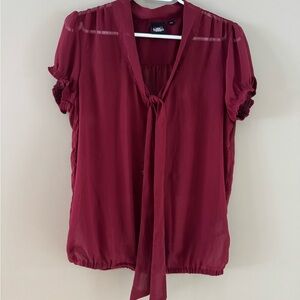 Rock Rosie Missing Bow sheer wine red burgundy blouse -Size L
